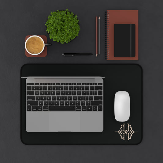 Black Leatherette Desk Mat with Monogram Accent — Elegant Office Desk Pad