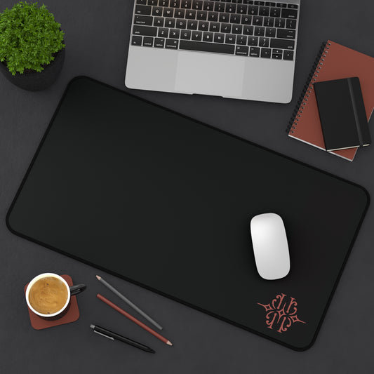 Black Desk Mat with Minimal Rose Gold Monogram — Sleek Office Mouse Pad